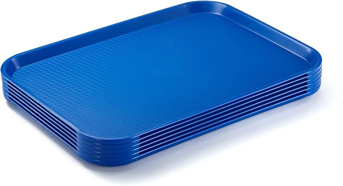 6 Pack Blue Lunch Trays, 12x16 Inch Plastic Serving Tray | Blue Cafeteria Tray by CURTA