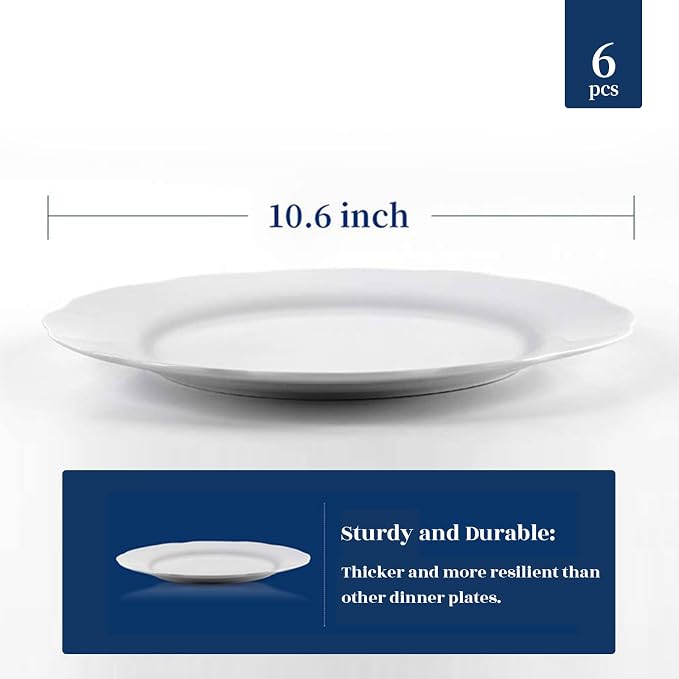 Y YHY Ceramic Dinner Plates, 10.6 Inch Porcelain Scalloped Plates, Off-White - Image 4