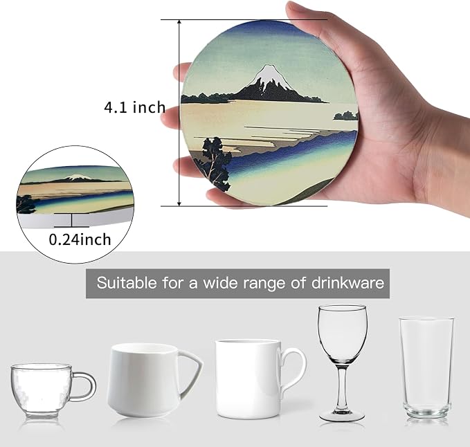 Ceramic Coasters Absorbent Non Slip 6pcs 4 Inch Coaster Ukiyo-e | Drink Coasters - Image 2