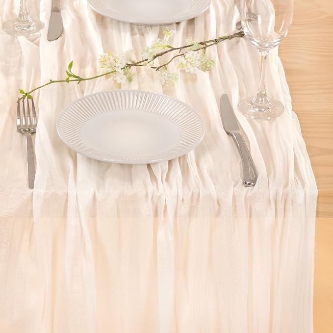 3 Pack Ivory White Cheesecloth Table Runner Rustic Gauze Centerpiece | - Image 6