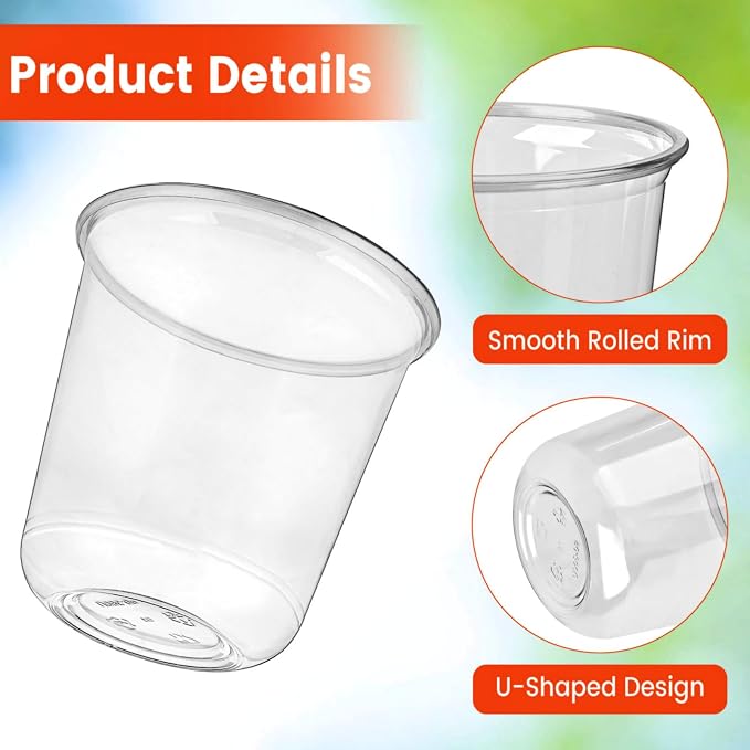 50 x Round Bottom Clear Plastic Cups 12 oz | Disposable Cocktail Cups, Stemless - Image 3