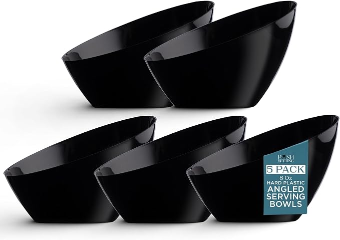 5 Pack Black Angled Plastic Serving Bowl Disposable by PoshSetting