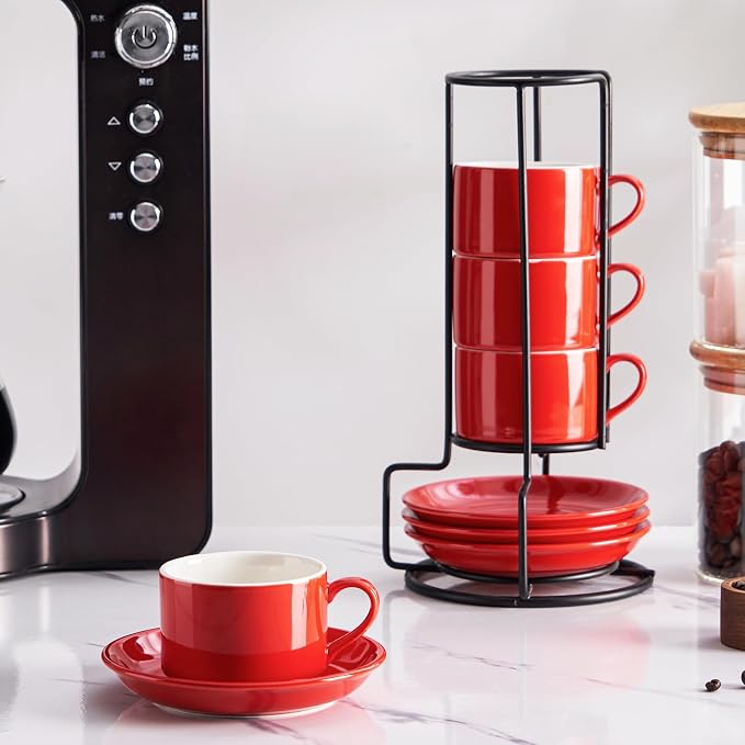 Espresso Cups Set of 4, 4oz Stackable Coffee Cups - Image 5