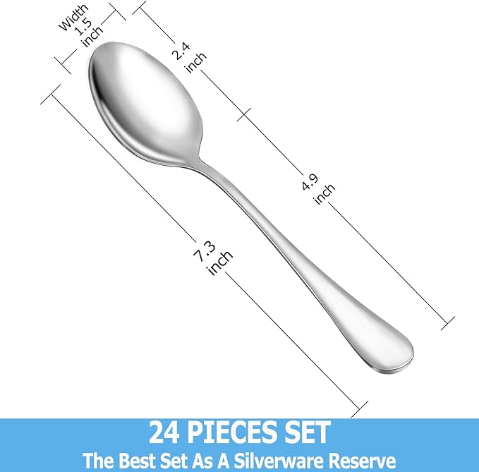 24 Pcs Dinner Spoon Set, Premium Food Grade Stainless Steel Spoons, Durable - Image 2
