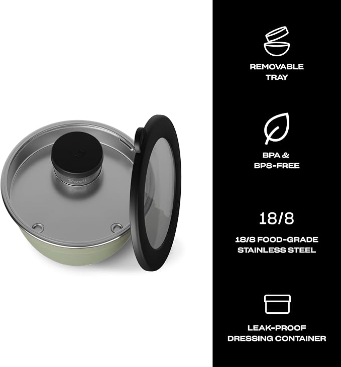 S'well Stainless Steel Salad Bowl Kit, Mountain Sage, Comes - Image 3