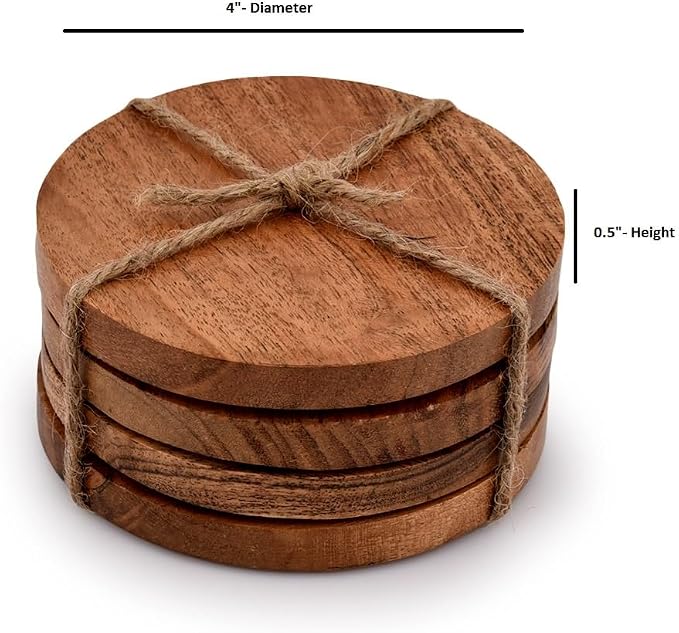 Acacia Wood Round Coasters Protection Tabletop, Countertop and Surfaces from - Image 5