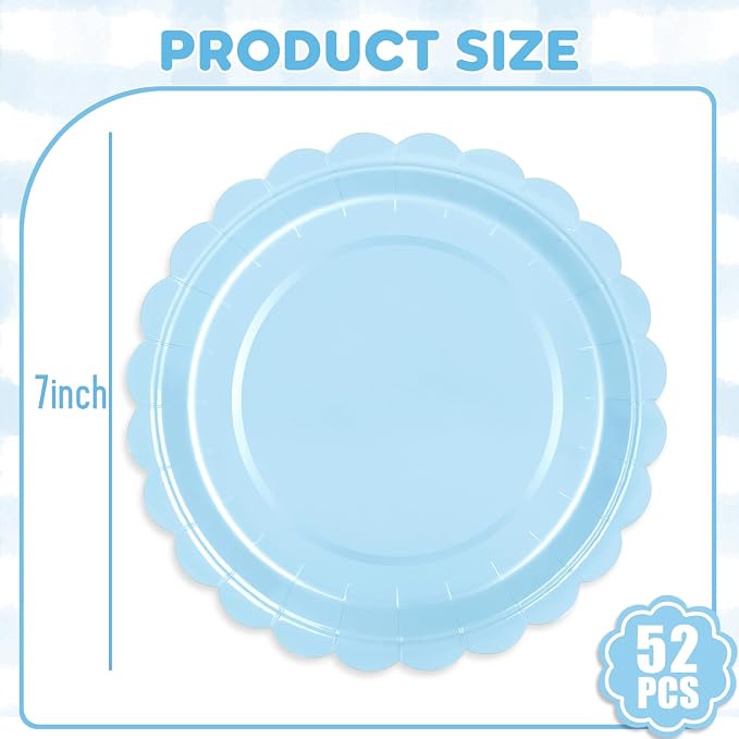 52 Pcs Light Blue Paper Plates 7 Inch Scalloped Dessert Plates - Image 2