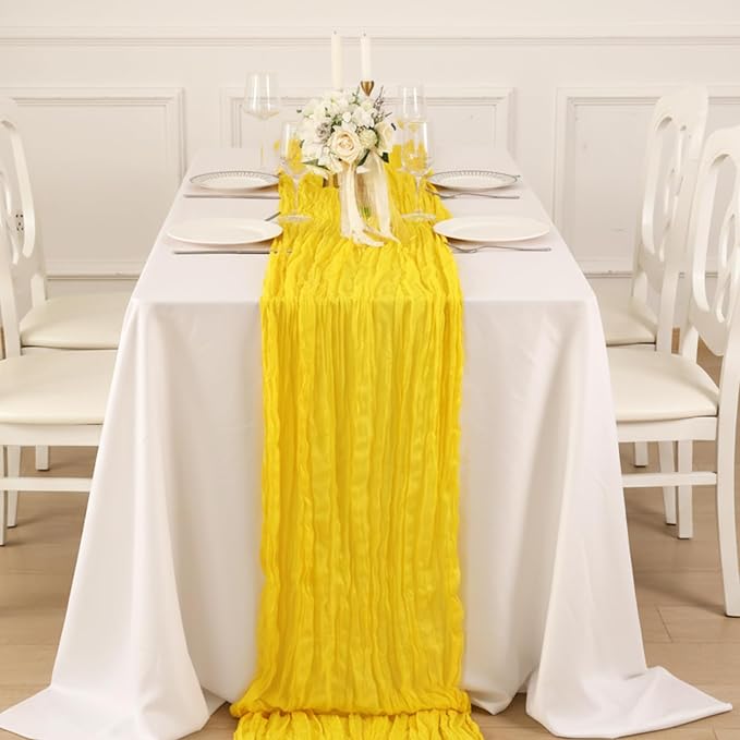 1 Pack Yellow Cheesecloth Table Runner 120 Inch Boho Wedding Decor | - Image 4