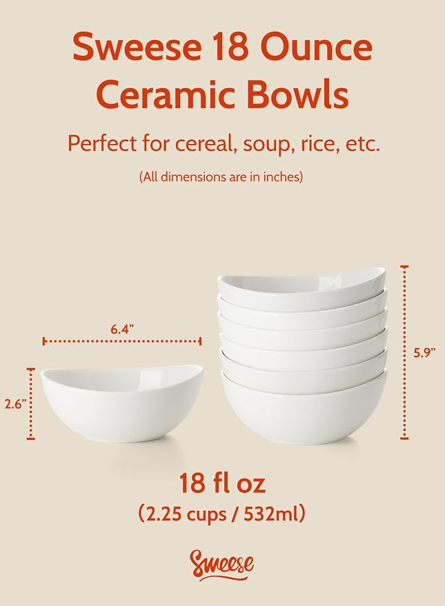 Sweese 18 oz Medium White Porcelain Bowls - Image 2