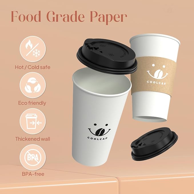 Coffee Cups with Lids and Sleeves, 16 Ounce 100 pack To Go Coffee Cups with Lids - Image 5