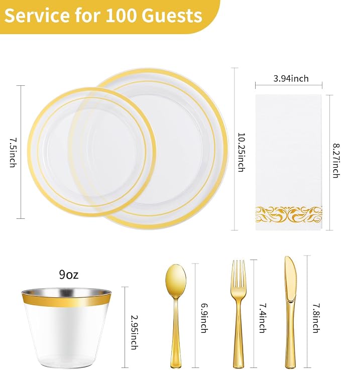 700 Pieces Clear Gold Disposable Dinnerware Set - Image 2