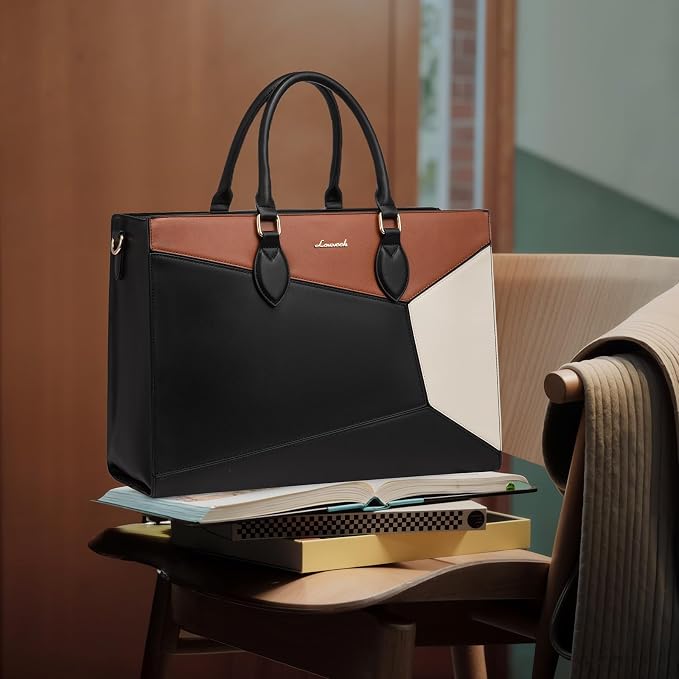 LOVEVOOK Laptop Bag for Women, 15.6 lnch Waterproof Lightweight Leather Tote Bag - Image 3
