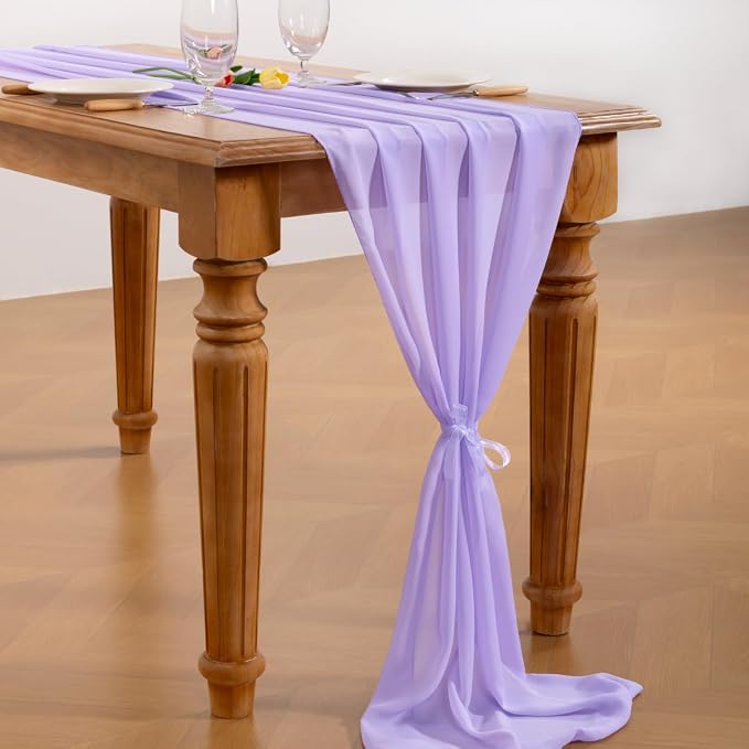 Lilac Chiffon Table Runner Summer Boho Wedding Birthday Party Decor | 14ft - Image 4