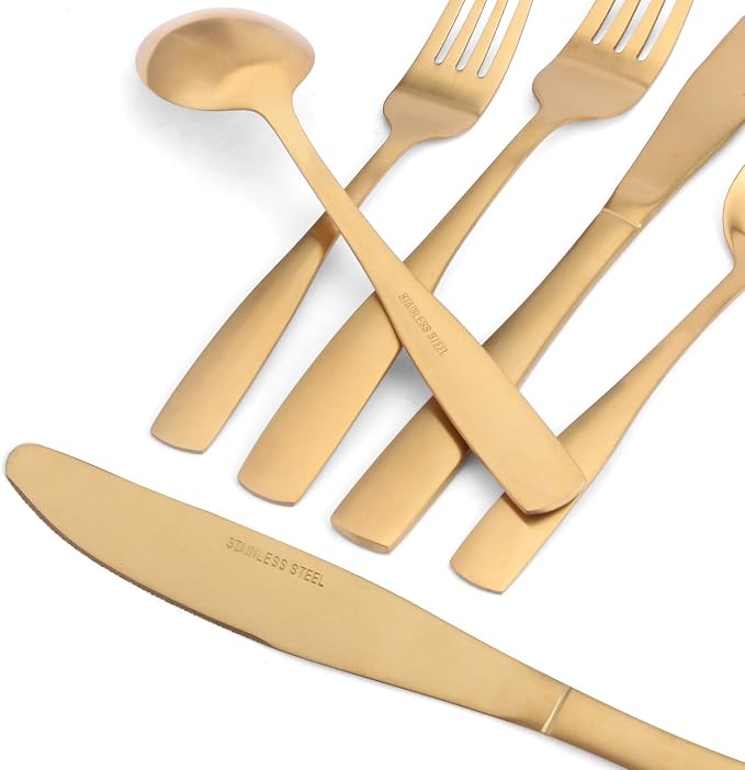 Matte Gold Silverware Set, Satin Finish 40-Piece Stainless Steel Flatware set - Image 3