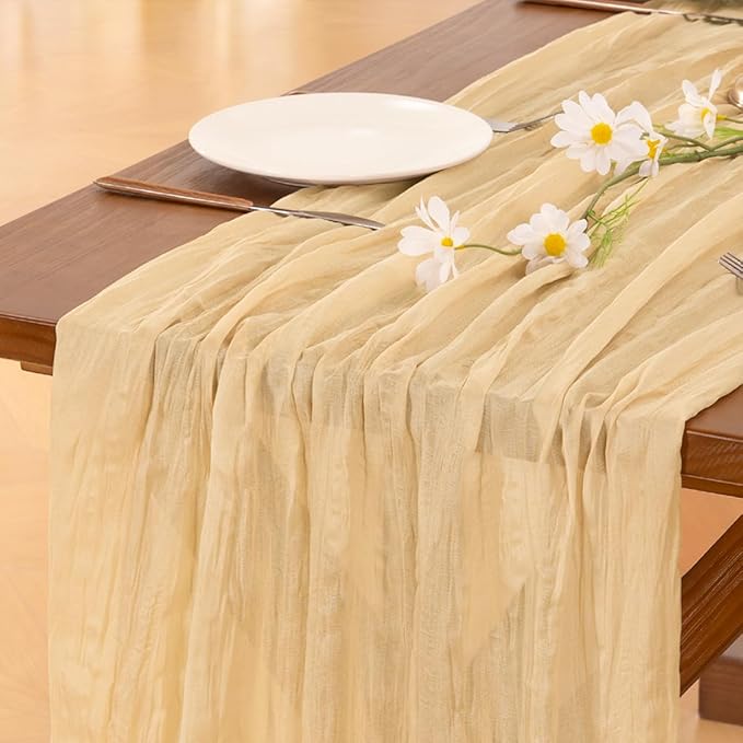 Cheesecloth Table Runner Summer Boho Wedding Birthday Party Home Decor | Sand - Image 2