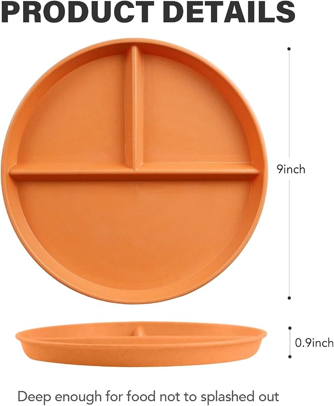 9 Inch 4PCS Unbreakable Portion Control Plates, Divided Plates - Image 2