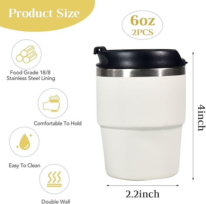 CHLJAR Espresso Cups, 6oz Insulated Espresso Cup Set of 2, Espresso Shot Cups - Image 3