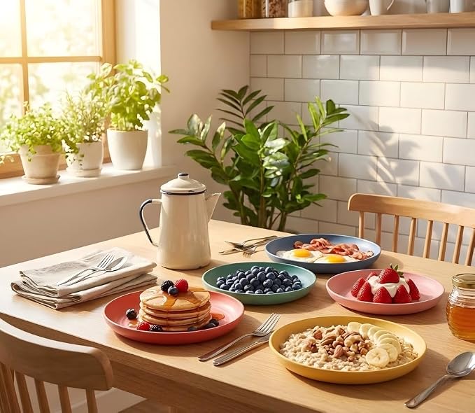 8 PCS Wheat Straw Plates, Kaloo 7.7 Inch Melamine Reusable Plastic Unbreakable - Image 4