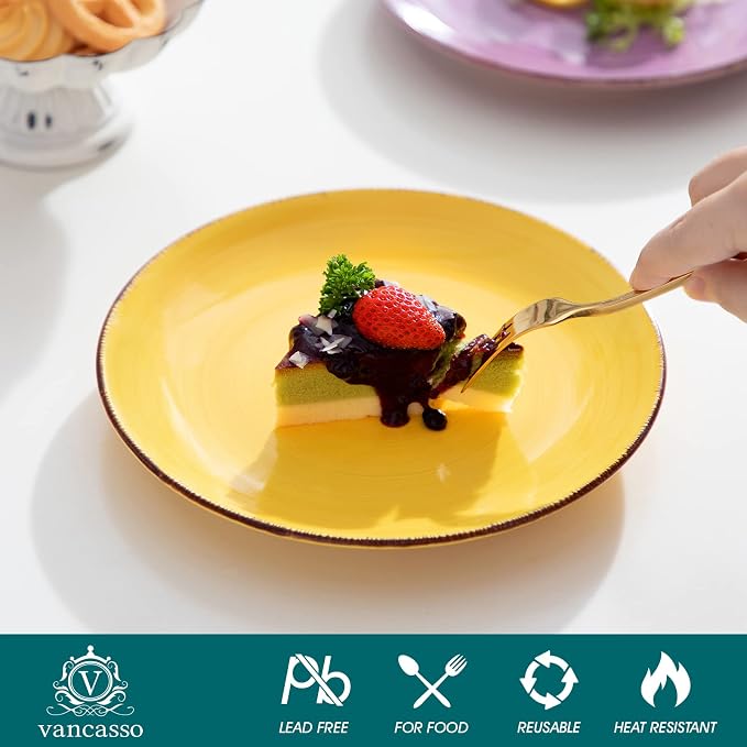 vancasso Bonita Muticolor Salad Plate Set of 6, 7.5 Inch Ceramic Dessert Plate - Image 3