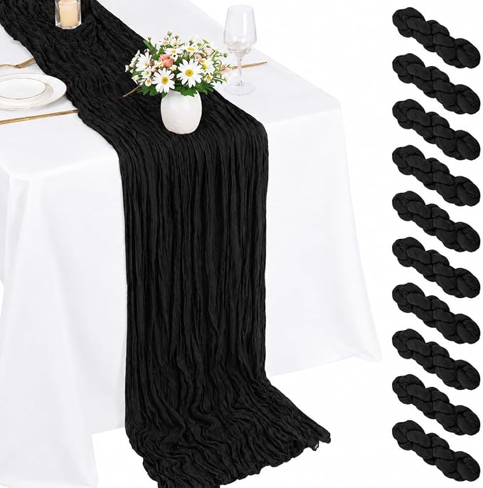 10 Pack Black Cheesecloth Table Runner 22 x 120 Inch Boho Gauze able Runner | by Fwxdbwyl