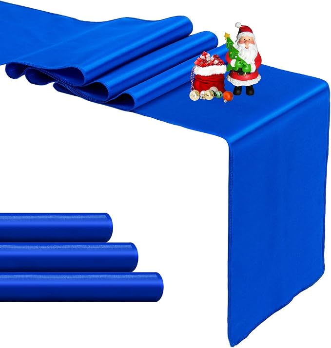4-Pack Royal Blue Satin Table Runner 12 x 108 Inch Long Bright and Smooth Silk by Pufogu