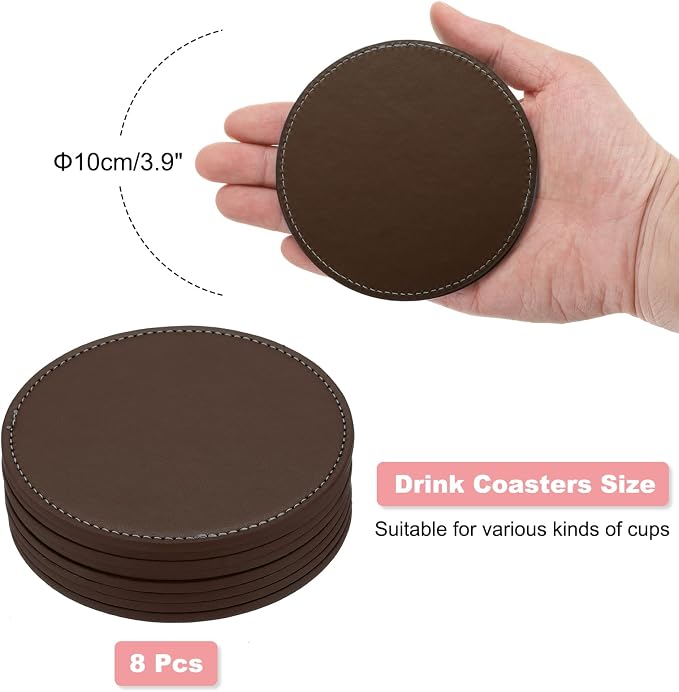 uxcell Round Drink Coasters Set of 8 White Stitched Dual Sided Non-Slip - Image 2