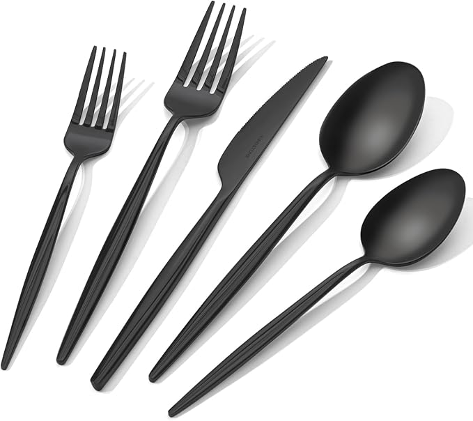 18/10 Silverware Set for 8, 40 Piece Black Stainless Steel Flatware Cutlery | by KINGSTONE
