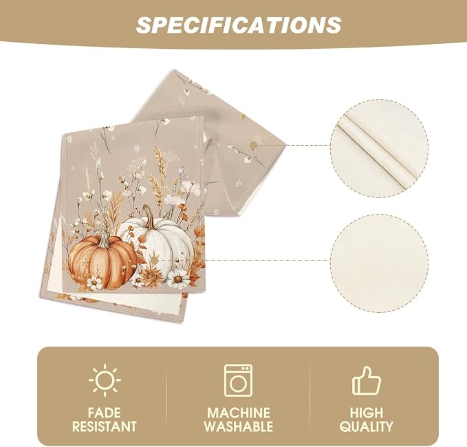 Artoid Mode 210 GSM Fall Table Runner 13x72 Inch Home Party Decor | Pumpkins - Image 5