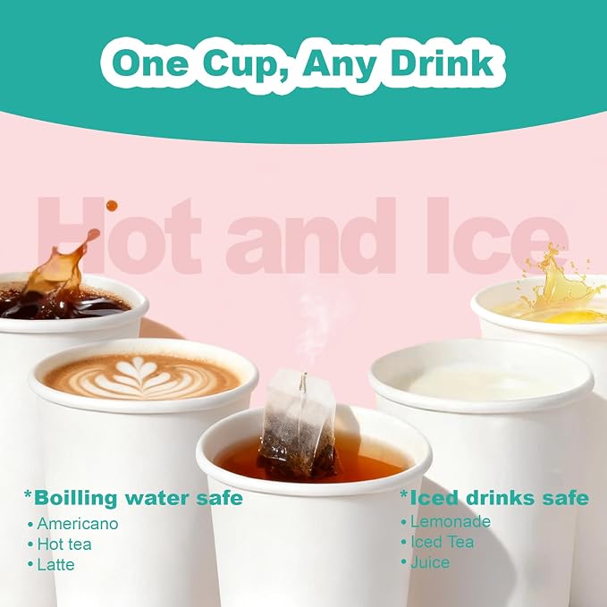 16 oz 160 Pack Disposable Coffee Cups, Bulk White Disposable Paper Cups - Image 6