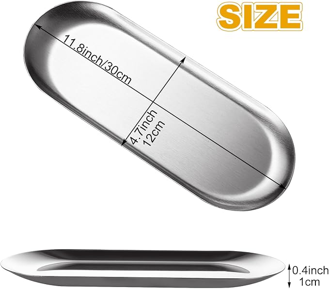 5PCS Stainless Steel Serving Tray Set Silver Platters - Image 2