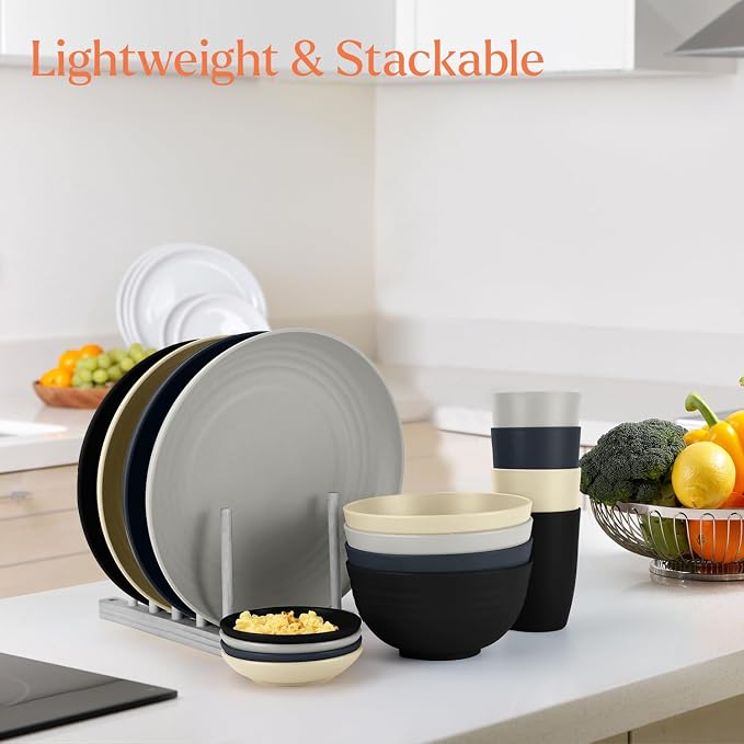 Wheat straw plates and bowls sets of 16 - Image 4