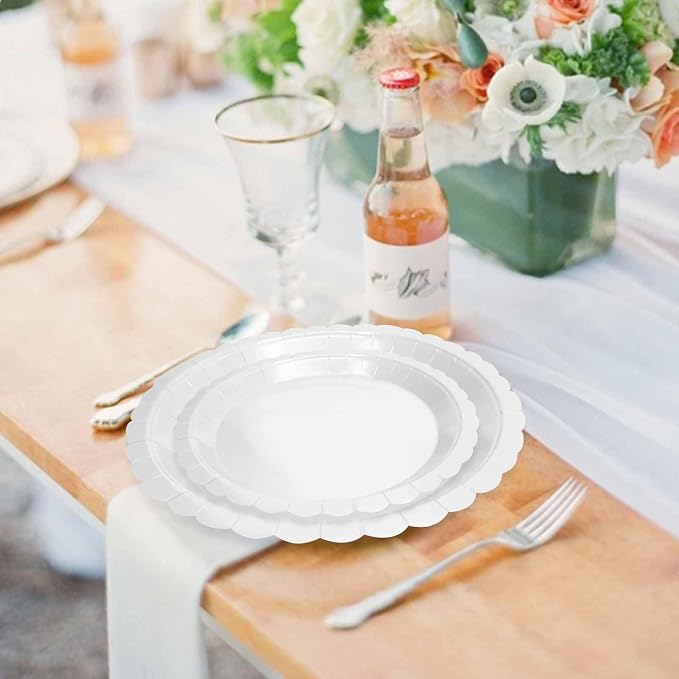 50 Pcs White Scalloped Paper Plates 25 × 7'' and 25 × 9'' Disposable White - Image 5
