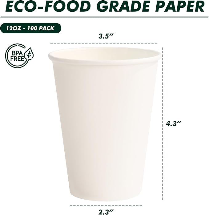 Coffee Cups 12 oz 100 Pack, Disposable Hot Paper Cups, Thickened Paper - Image 7