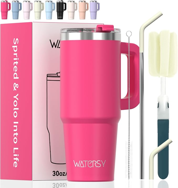 30 oz Tumbler with Handle, Tumbler with Lid and Straw, Double Wall Insulated by Watersy