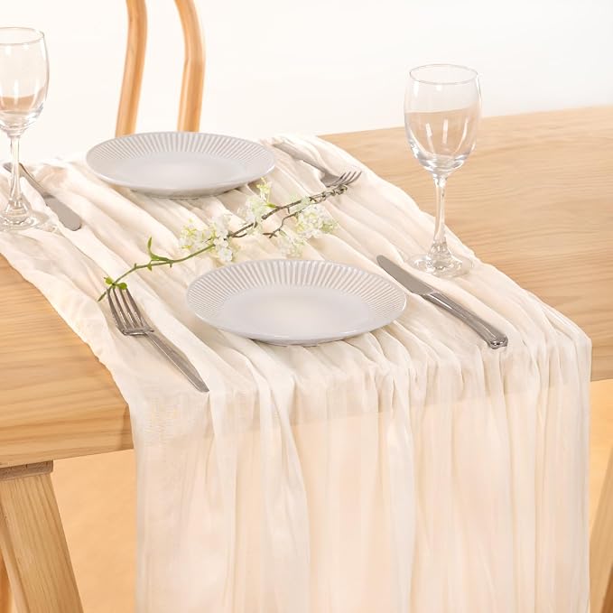 6 Pack Ivory White Cheesecloth Table Runner Rustic Gauze Centerpiece | - Image 5
