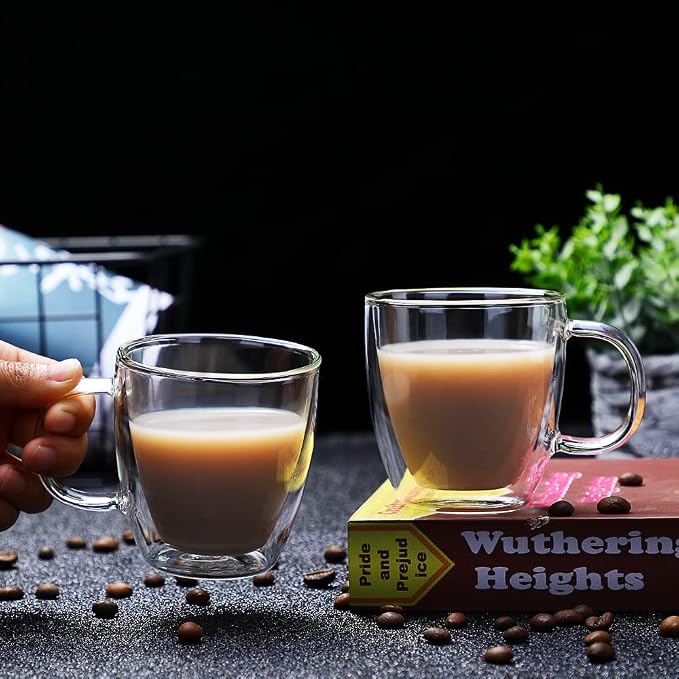 CNGLASS Insulated Espresso Glass Mugs 5.4oz/160ml, Small Clear Coffee Mugs Set - Image 8
