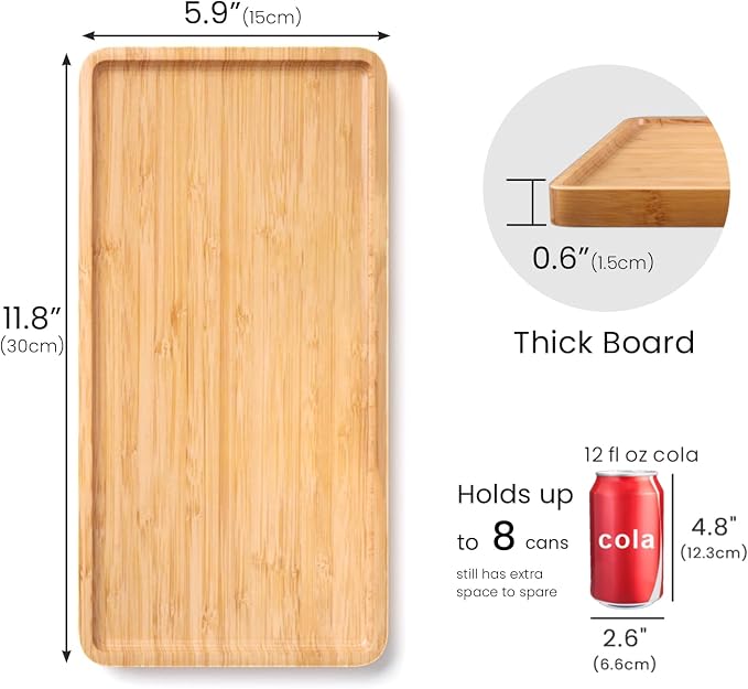 VERTORGAN Bamboo Serving Tray, 11.8x5.9 Inch Trays, Home Decor | Coffee Table - Image 5
