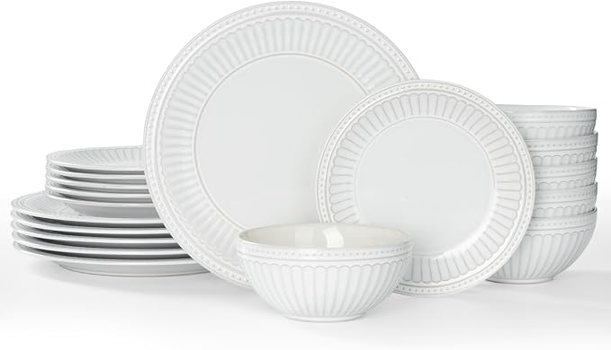 Famiware Ceramic Plates and Bowls Sets, Embossed Dishes Dinnerware by Famiware