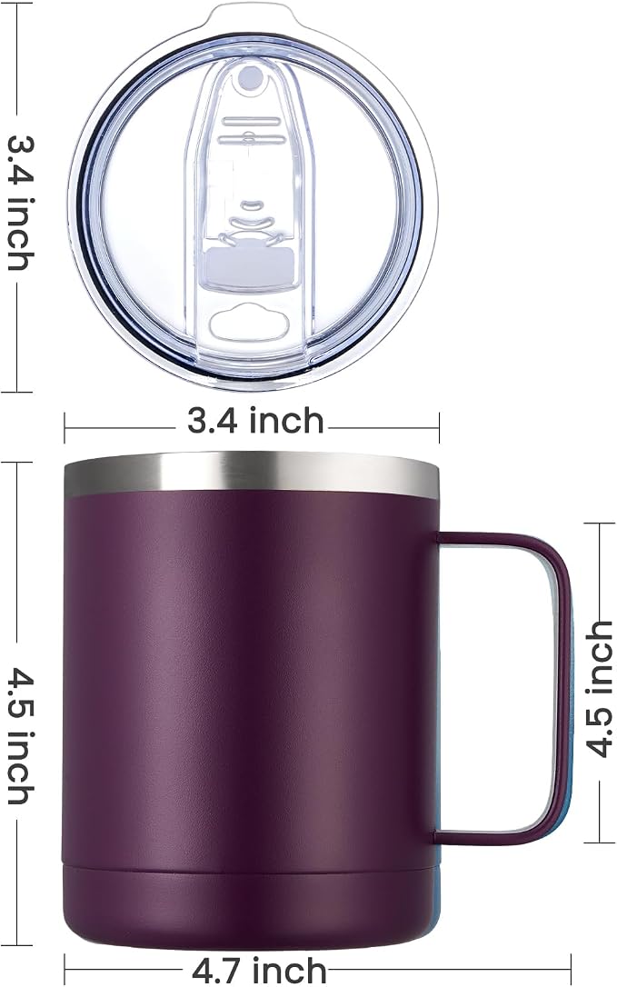 MEWAY 12oz Coffee Mug With Handle and Sliding Lid, Stainless Steel Travel - Image 4