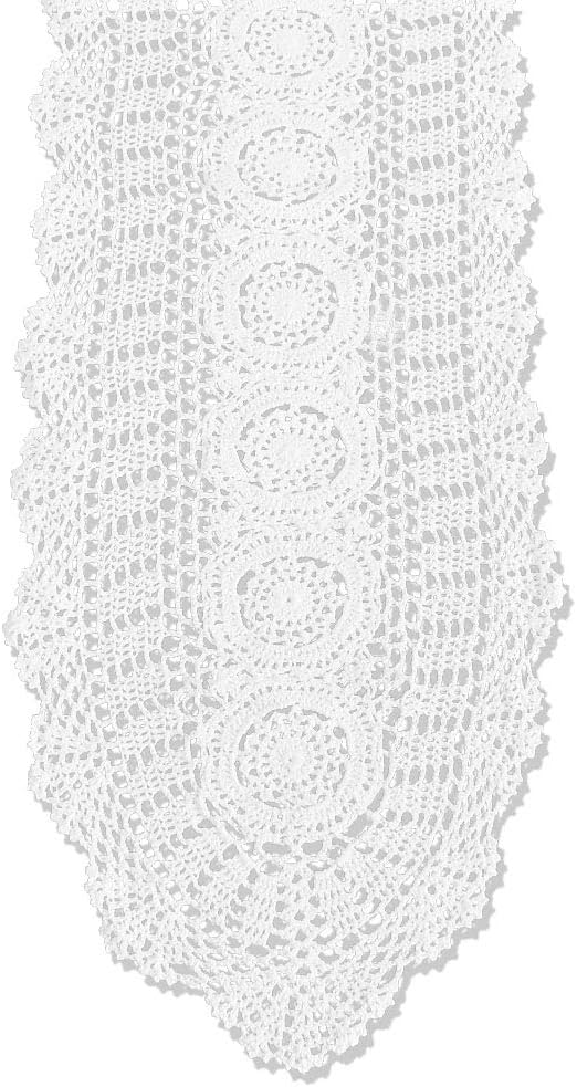 Cotton Handmade Crochet Lace Oval Table Runner White 12x72 Inch by KEPSWET