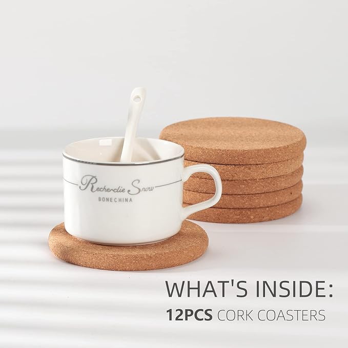 12Pcs Cork Coasters Round Extra Thick Drink Coasters - Image 2