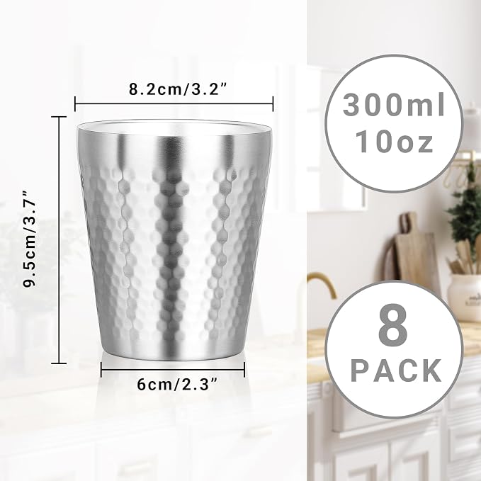 Stainless Steel Cups Double Wall, 10 oz Insulated Tumbler, 8 Pack Unbreakable - Image 2
