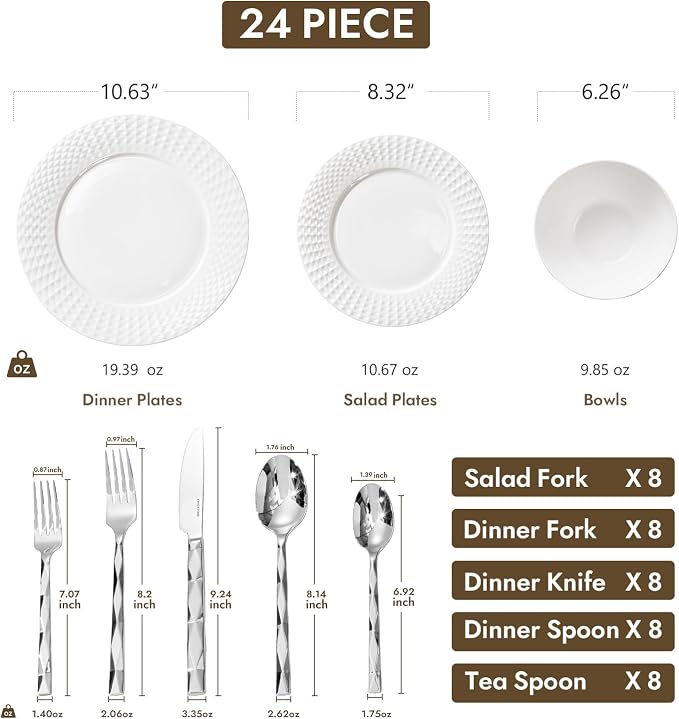 64Pc Bone China Dinnerware & Silverware Set, - Image 2