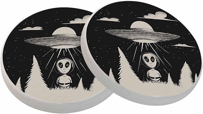 oFloral Alien Coasters for Drinks UFO Landed at Night Futuristic Comics Drink by oFloral