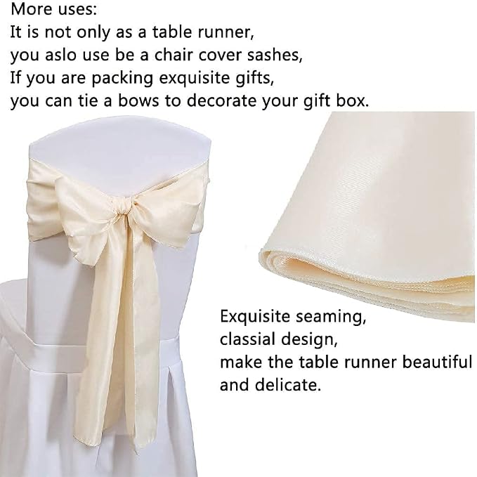 Ivory Satin Table Runners 10 Pack 12x108 inch Silk Smooth Fabric | Bright Satin - Image 3