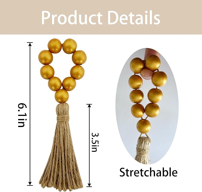 Napkin Rings Set of 12, Wooden Bead Elastic Tassel Napkin Ring | Tassel Napkin - Image 4