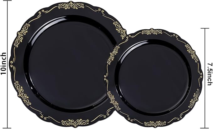 U-QE 100PCS Black and Gold Plastic Plates - Image 7