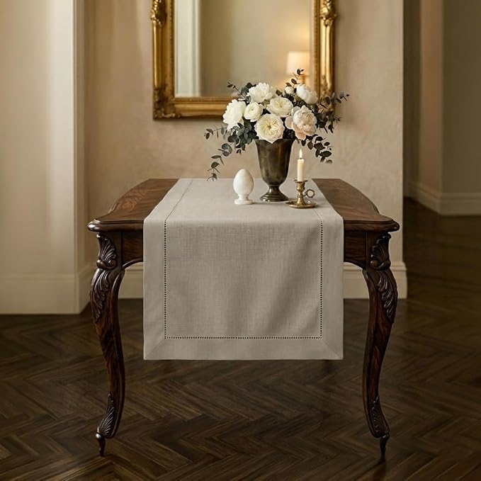 Signature Linen™ by D'Moksha Natural Table Runner 48 Inches, 100% Pure Linen by DMokshaHomes