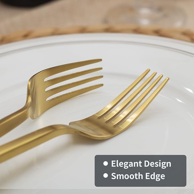 Alata Cube Matte Gold 40-Piece Flatware Set, Forged Cutlery Set, Service - Image 5
