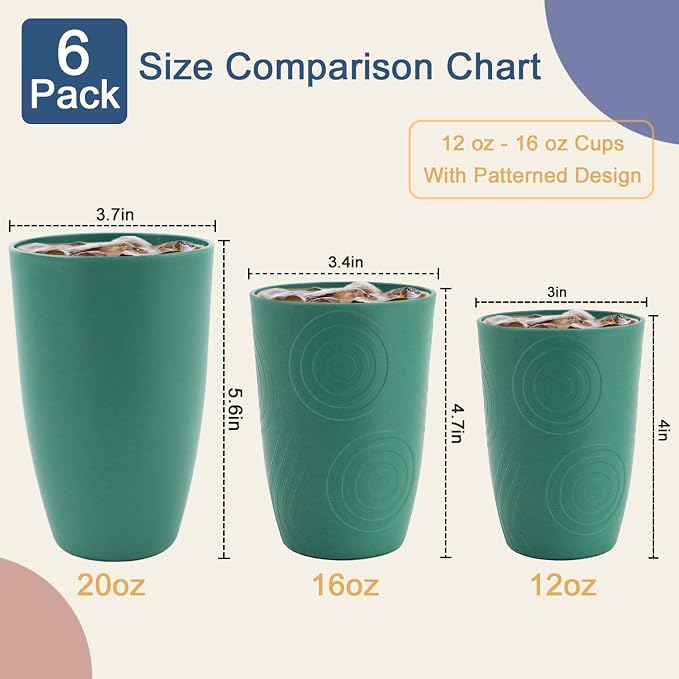 16 OZ Drinking Cups, Wheat Straw Cups Set of 6 - Image 6